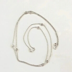 30” Rhodium Plated Solid 925 Sterling Silver CZ by the Yard Station Necklace